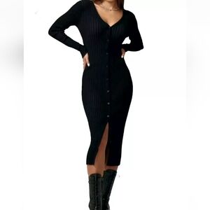 New LITA by Ciara REVOLVE Black Ribbed V Neck Cardigan Button Front Midi Dress